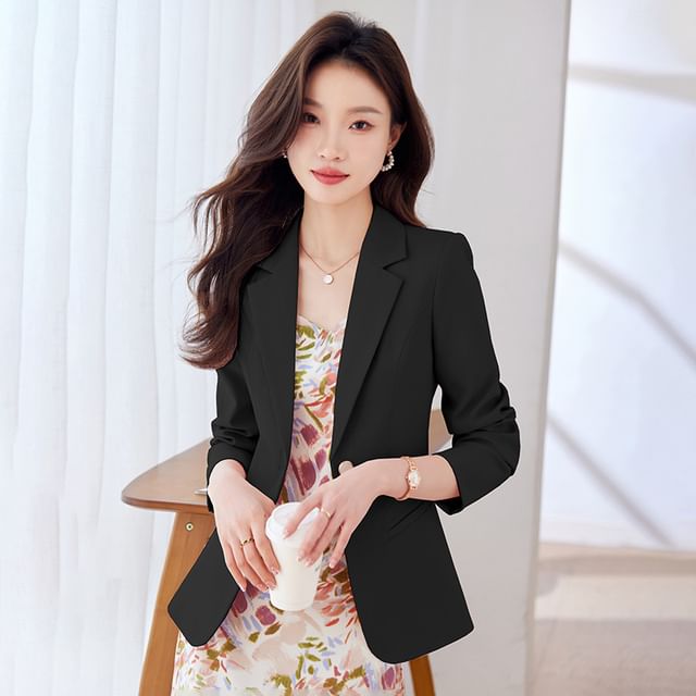 Skyheart-Notch Lapel Plain Single-Button Blazer