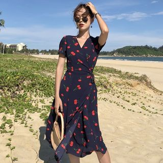 cherry print midi dress