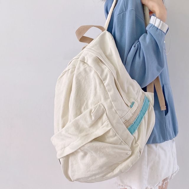 Bolso-Plain Canvas Zip Backpack