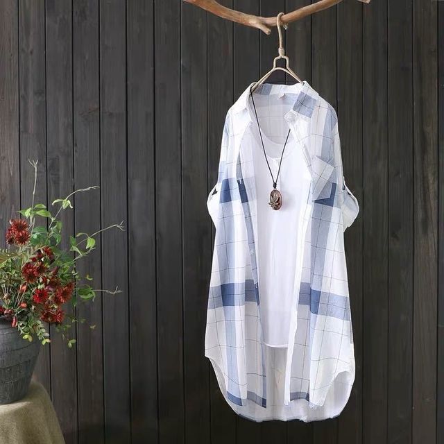 INEN-Long-Sleeve Plaid Tunic Shirt
