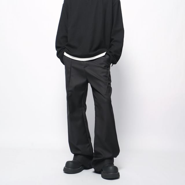 Derbundy-Mid Rise Plain Flared Dress Pants