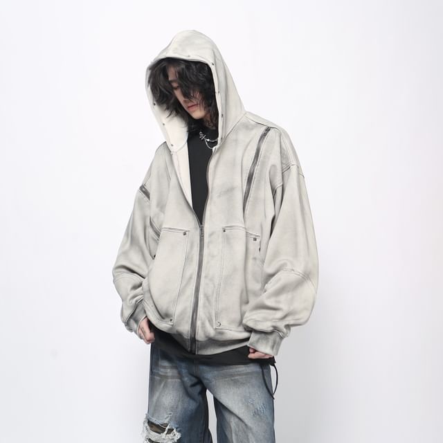 Derbundy-Tie Dye Studded Zip Hoodie