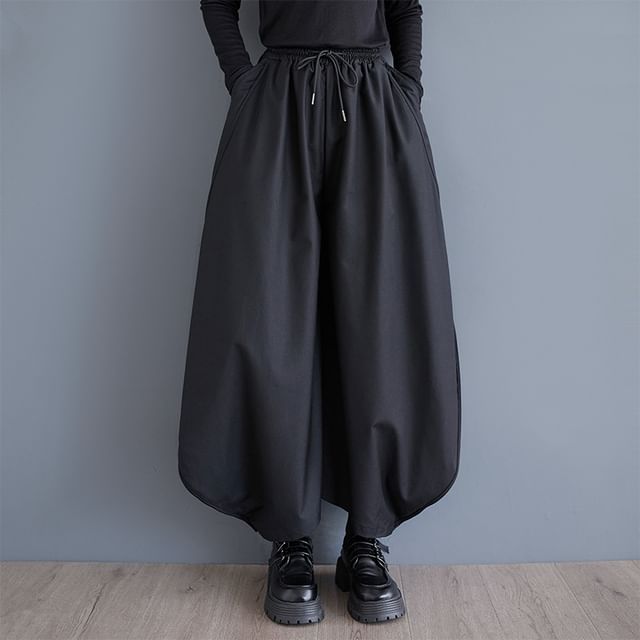 Lewwe-Drawstring Waist Plain Culottes