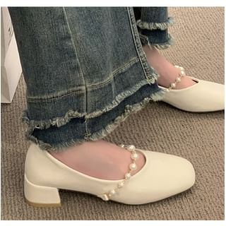 Anjay-Square Toe Beaded Chunky Heel Mary Jane Shoes