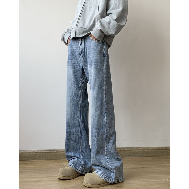 FOEV-Mid Rise Washed Flared Jeans