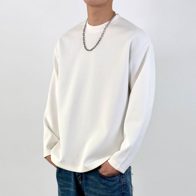 DragonRoad-Long-Sleeve Crew Neck Plain T-Shirt