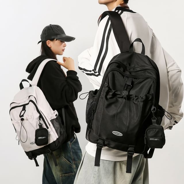 HOVERUP-Set Mesh Panel Drawstring Nylon Laptop Backpack Pouch