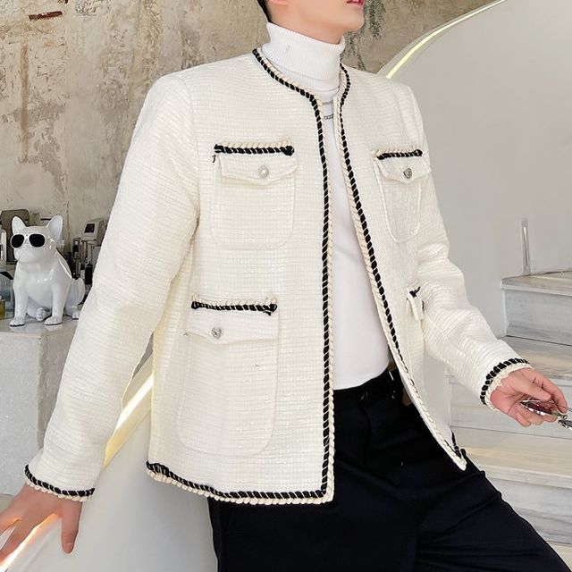 VEAZ - Contrast Trim Pocket Front Tweed Jacket | YesStyle