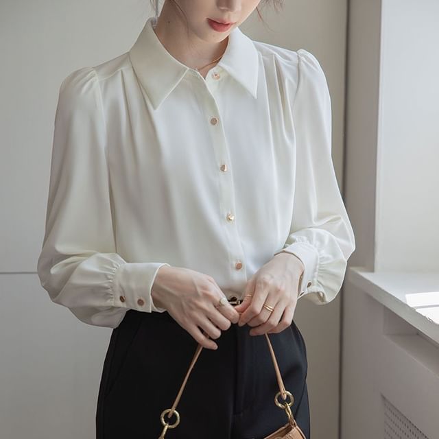 INEN-Puff-Sleeve Plain Shirt