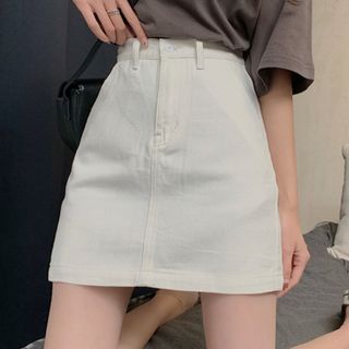 fitted denim skirt