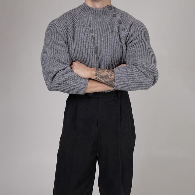 Okwano-Mock Neck Plain Sweater