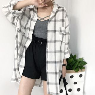 Happo-Plaid Long Shirt