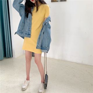 Enpheriado Short-Sleeve Crew Neck Plain Mini A-Line T-Shirt Dress Sale