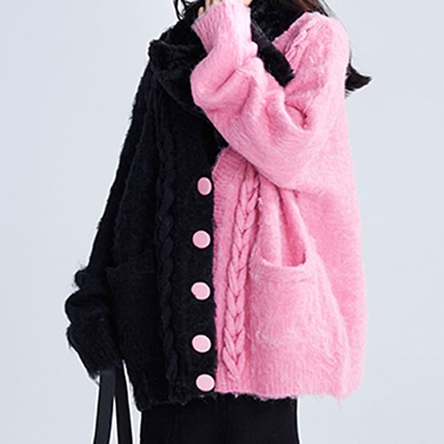 KUMI-V-Neck Two Tone Cardigan