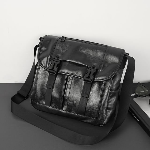 BagBuzz-Faux Leather Multi-Pocket Messenger Bag
