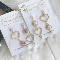 Princess Cat - Non-Matching Rhinestone Heart Drop Earrings Princess Cat - Non-Matching Rhinestone Heart Drop Earrings