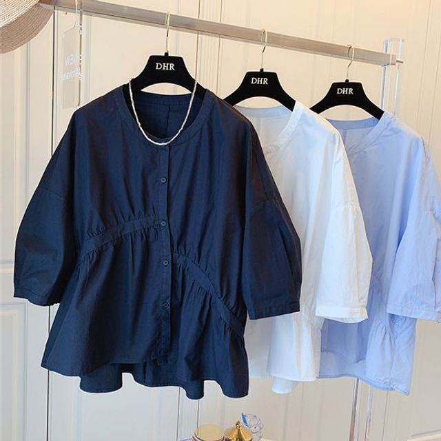 Cossita-Elbow-Sleeve Asymmetrical Ruffle Blouse