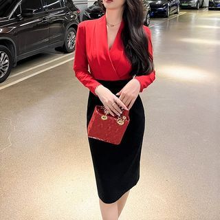 red half sleeve bodycon dress Sophia Red Off The Shoulder Dress main image 1