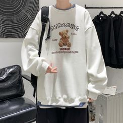 Leopardess - Mock Two-Piece Bear Print Sweatshirt