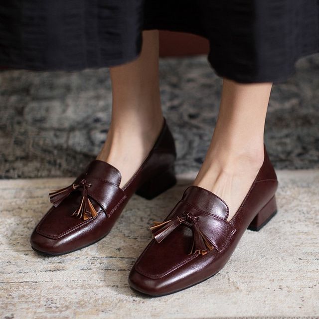 Megan - Tassel Faux Leather Block Heel Loafers | YesStyle
