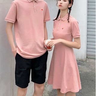 Ink Brush Couple Matching Short Sleeve Polo Shirt Short Sleeve Mini Polo Dress YesStyle