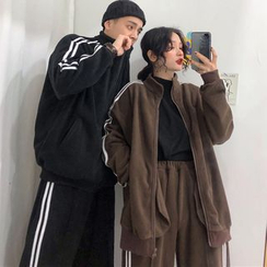 Fabricino - Couple Matching Set: Contrast Trim Zip Jacket + Sweatpants Fabricino - Couple Matching Set: Contrast Trim Zip Jacket + Sweatpants