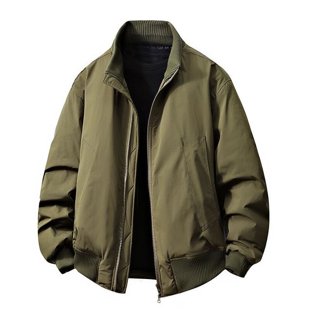 FORSETI-Stand Collar Plain Zip Jacket