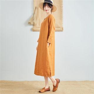 linen midi shift dress