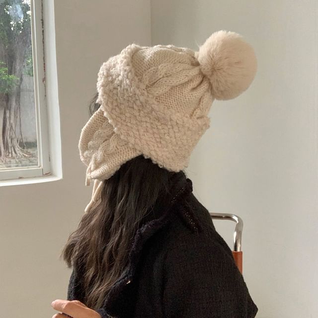 4-4 STUDIO-Pom Pom Knit Trapper Hat
