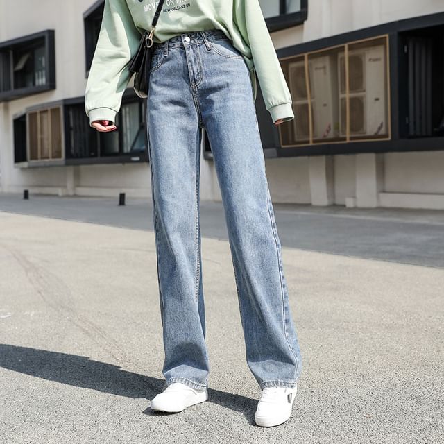 Placeret Marquee Hør efter Denimot - High-Waist Washed Loose Fit Jeans | YesStyle