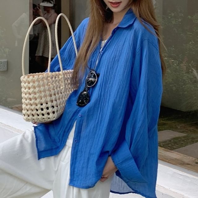 Porstina-Long-Sleeve Plain Sheer Shirt