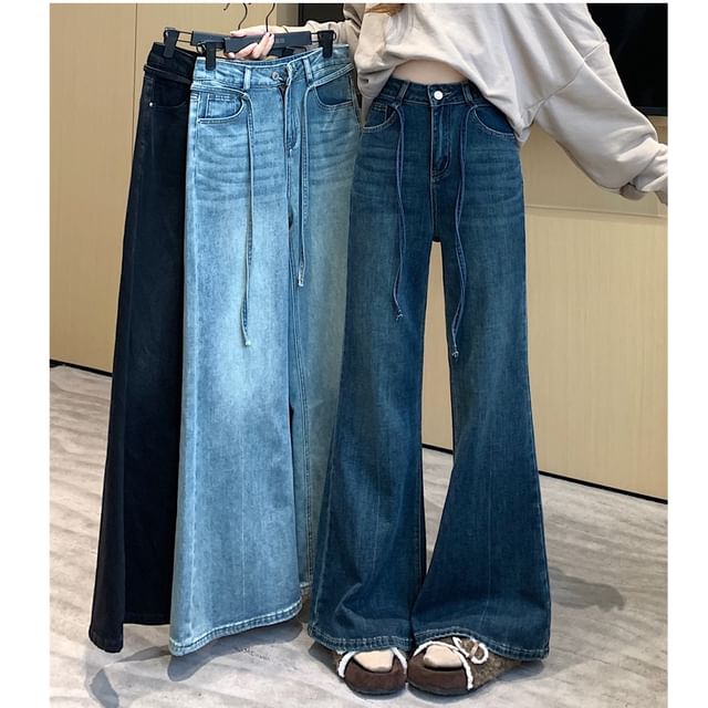 Duwnie-High Rise Washed Flared Jeans