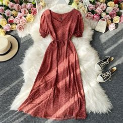 Yearnin - Tie-Waist Short-Sleeve Floral Print Chiffon Dress Yearnin - Tie-Waist Short-Sleeve Floral Print Chiffon Dress