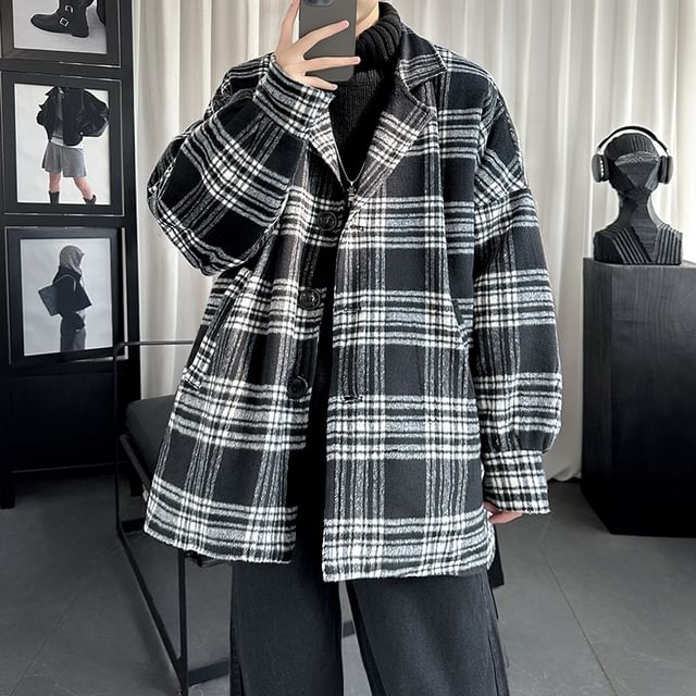 Priam-Collared Plaid Button Jacket