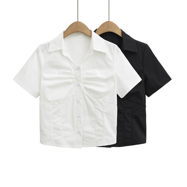 Ulark-Short-Sleeve Plain Ruched Shirt