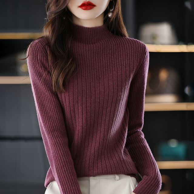 Dragan Pulse-Long-Sleeve Mock Neck Ribbed Knit Top