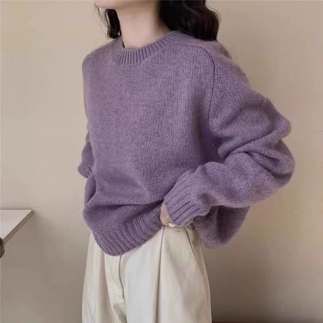 Isaaca-Crew Neck Plain Ribbed Sweater