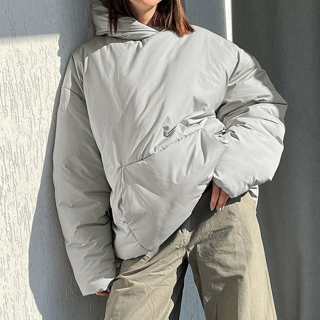 Honet-Plain Puffer Hooded Pullover Jacket