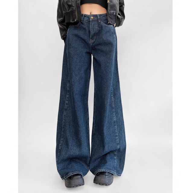 Asiris-Mid Waist Washed Wide Leg Jeans