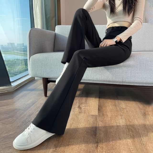 Magimomo-High Waist Plain Bootcut Pants Various Designs