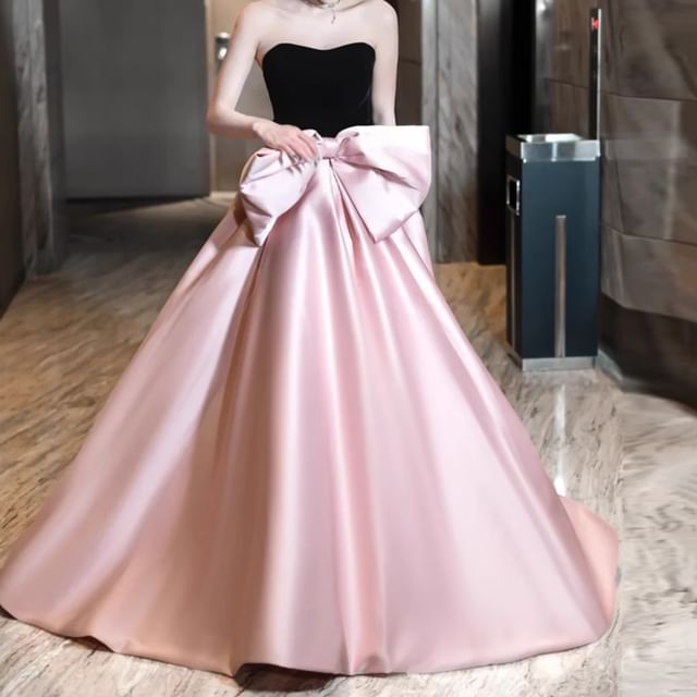 Fioridi-Strapless Two Tone Bowknot A-Line Evening Gown