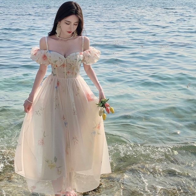 chinese dress ladies Amber Bloom Floor Length Wedding Guest Dress with Cold Shoulder Sleeves main image 1