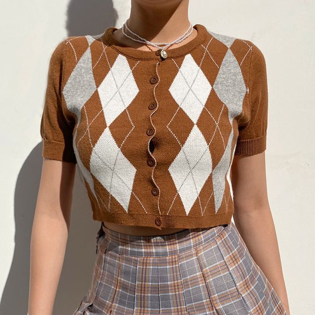 argyle print cardigan