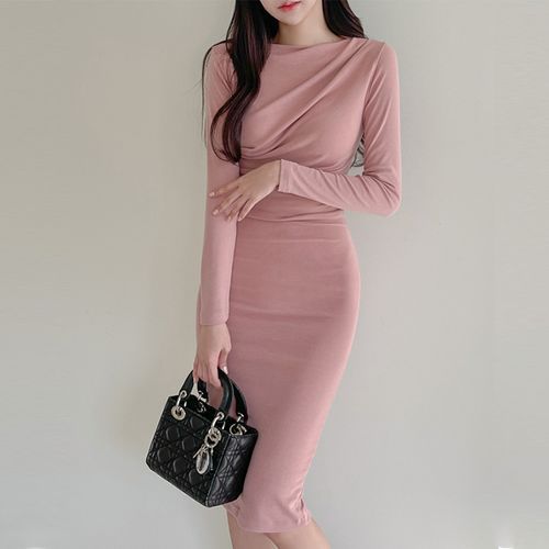 Boat neck plain bodycon dress hotsell