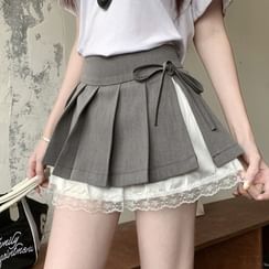 Drawstring Waist Plain Tiered Mini A-Line Skirt
