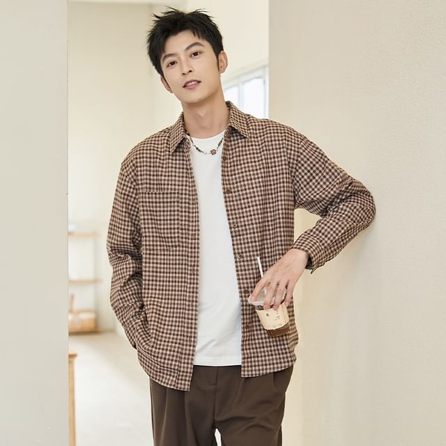 Zentrus-Plaid Button-Up Shirt