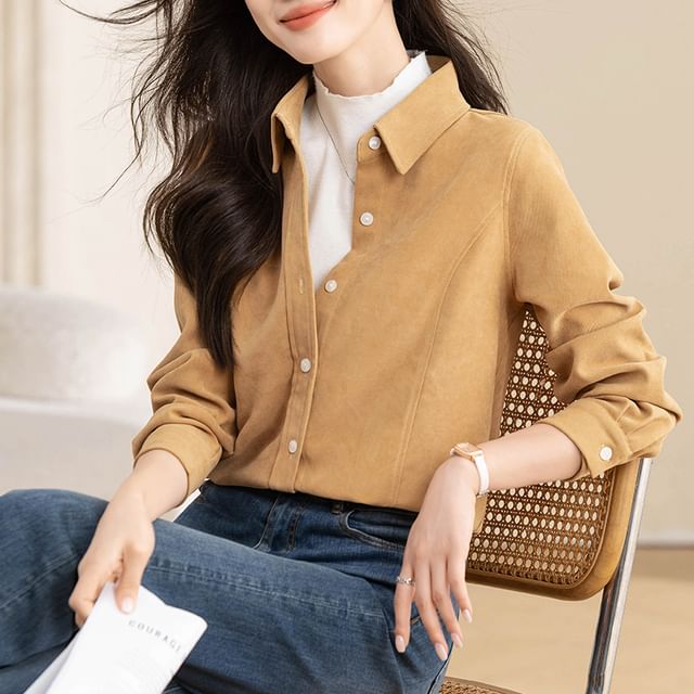 Dragan Pulse-Long-Sleeve Plain Button Up Shirt