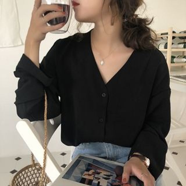 Alfie-Blouse en mousseline à col en V