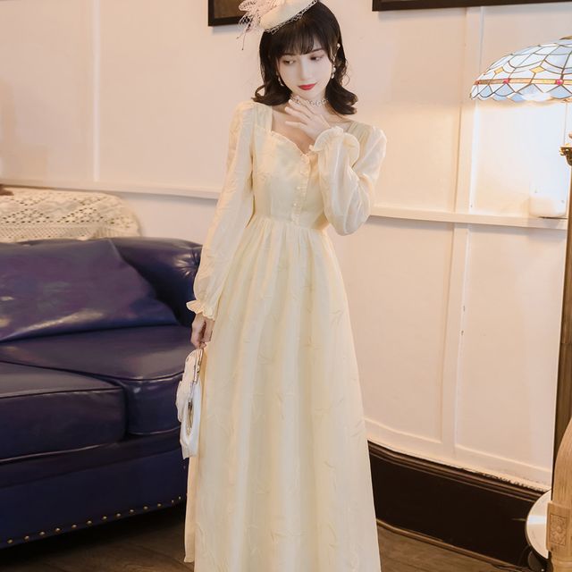long sleeve embroidered midi dress