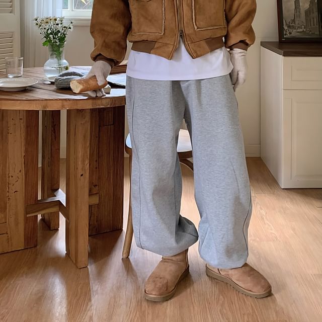 Okwano-Mid Rise Plain Wide Leg Sweatpants